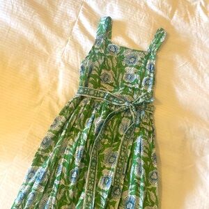 Blockprint Cotton Floral Green and Blue Maxi Summer Dress XS